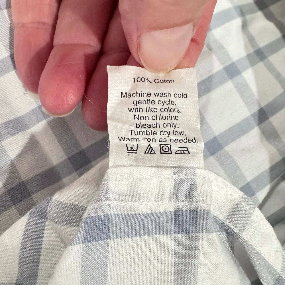 J Crew Shirt Mens XL Tailored Fit Washed Casual Button‎ Down White Gingham Check